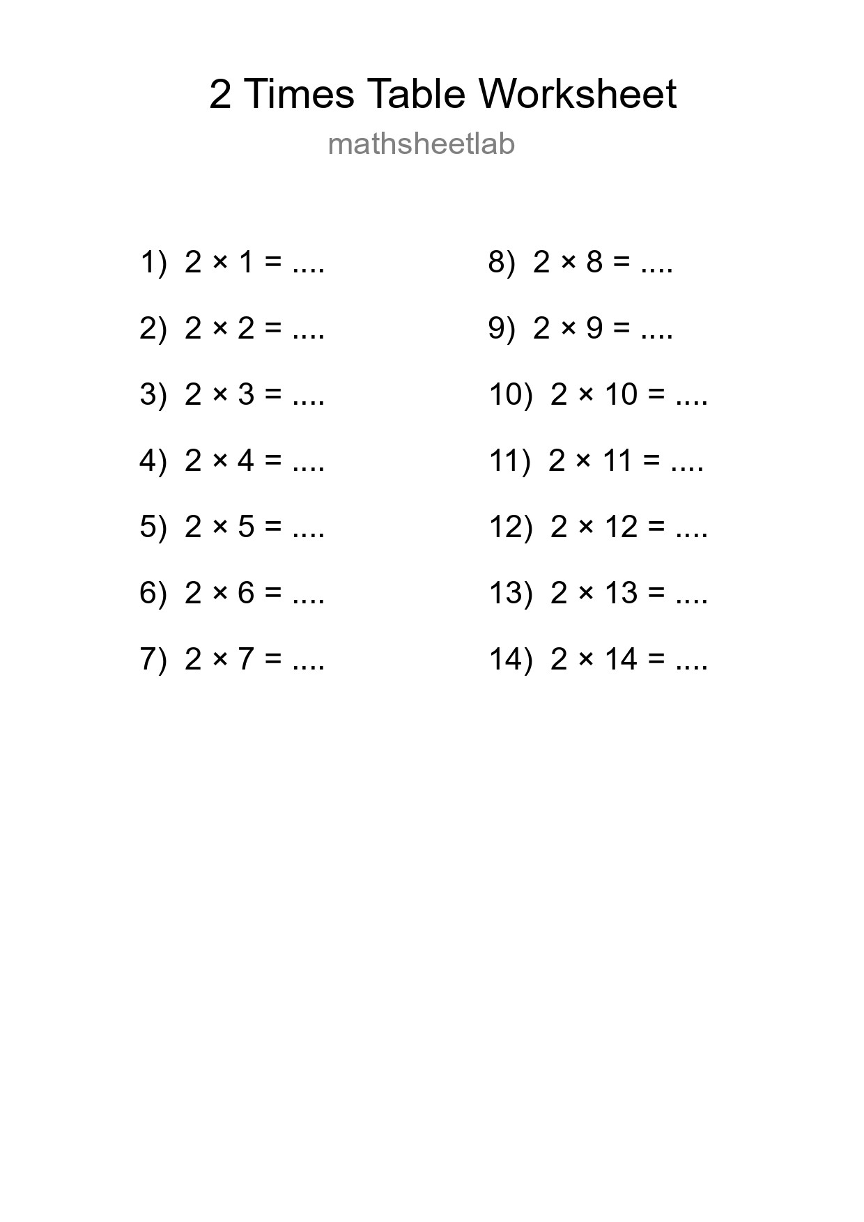 2 Times Table Worksheet For Grade 2 - Part 229