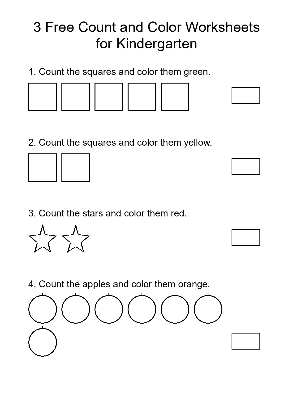 3 Free Count and Color Worksheets for Kindergarten