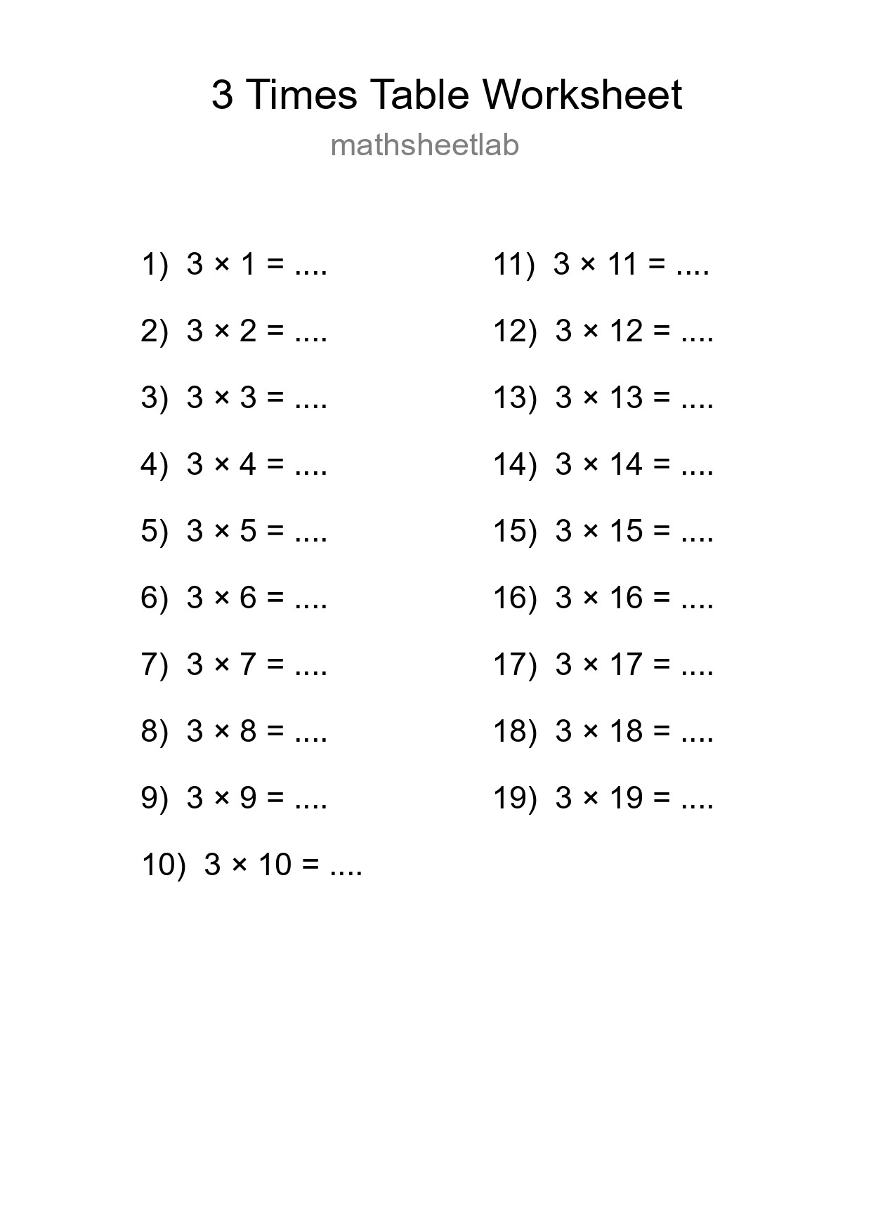 3 Times Table Worksheet For Grade 2 With Answers - Part 163