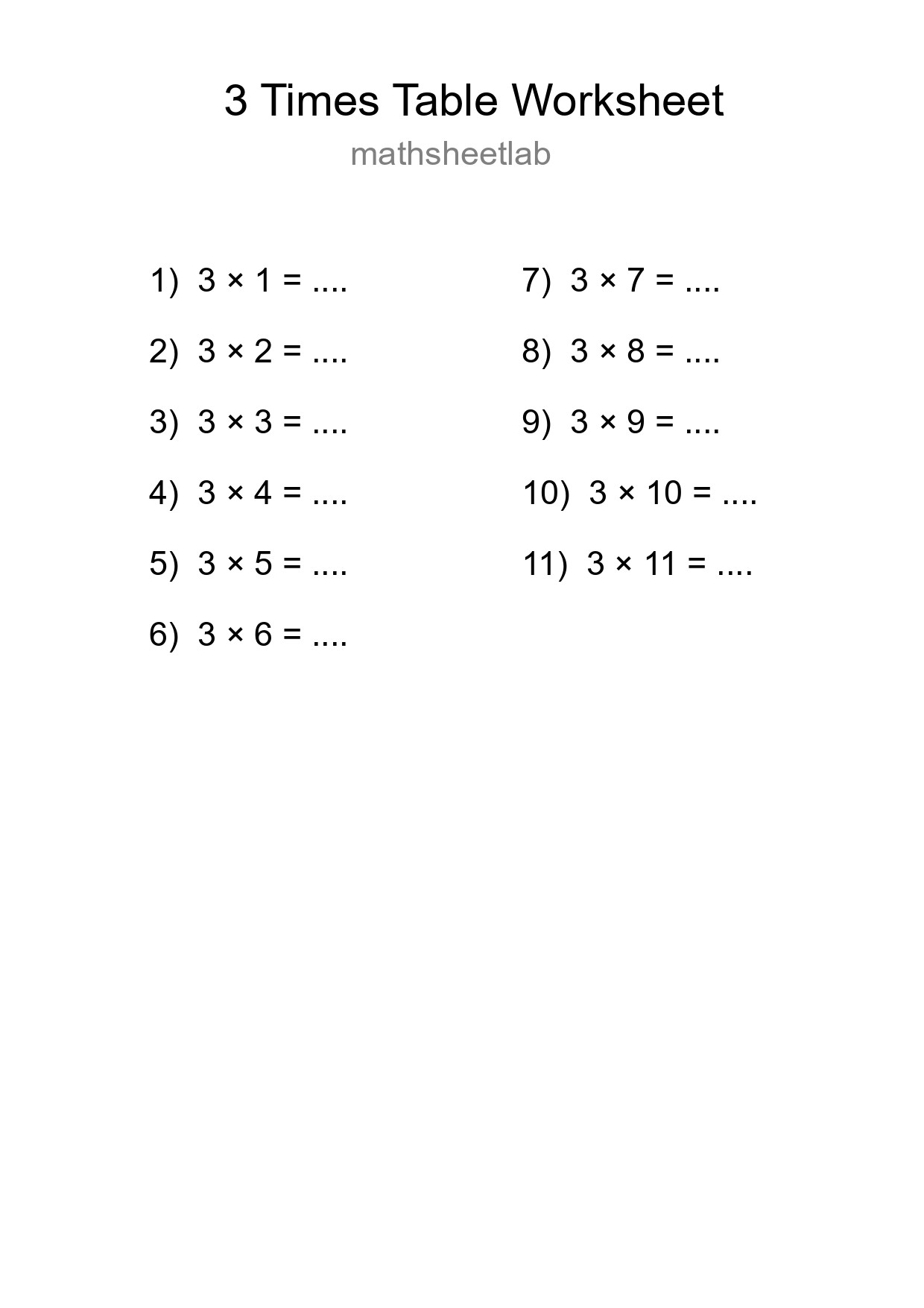 3 Times Table Worksheet For Grade 2 With Answers - Part 174