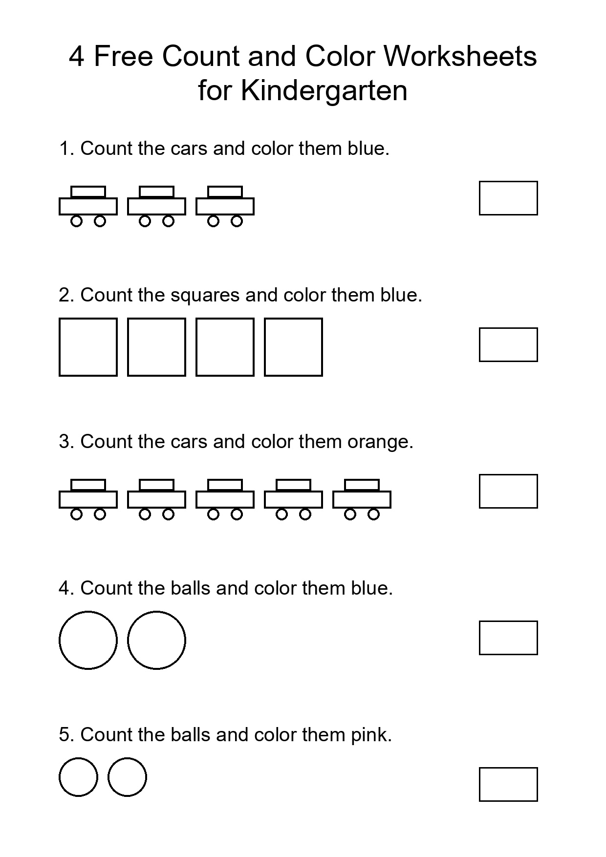 4 Free Count and Color Worksheets for Kindergarten
