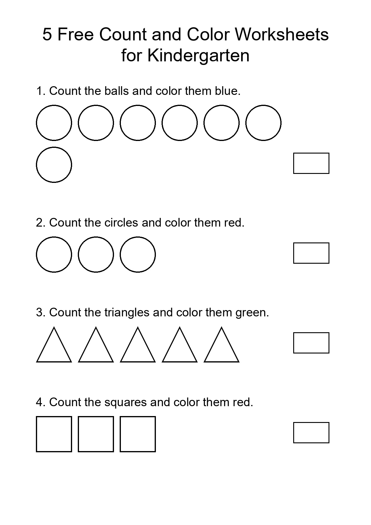 5 Free Count and Color Worksheets for Kindergarten