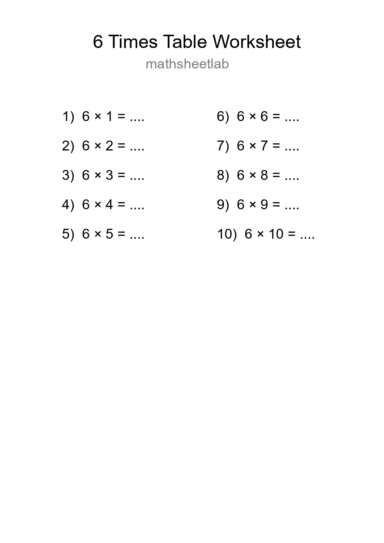 6 Times Table Worksheet For Grade 3 - Part 251