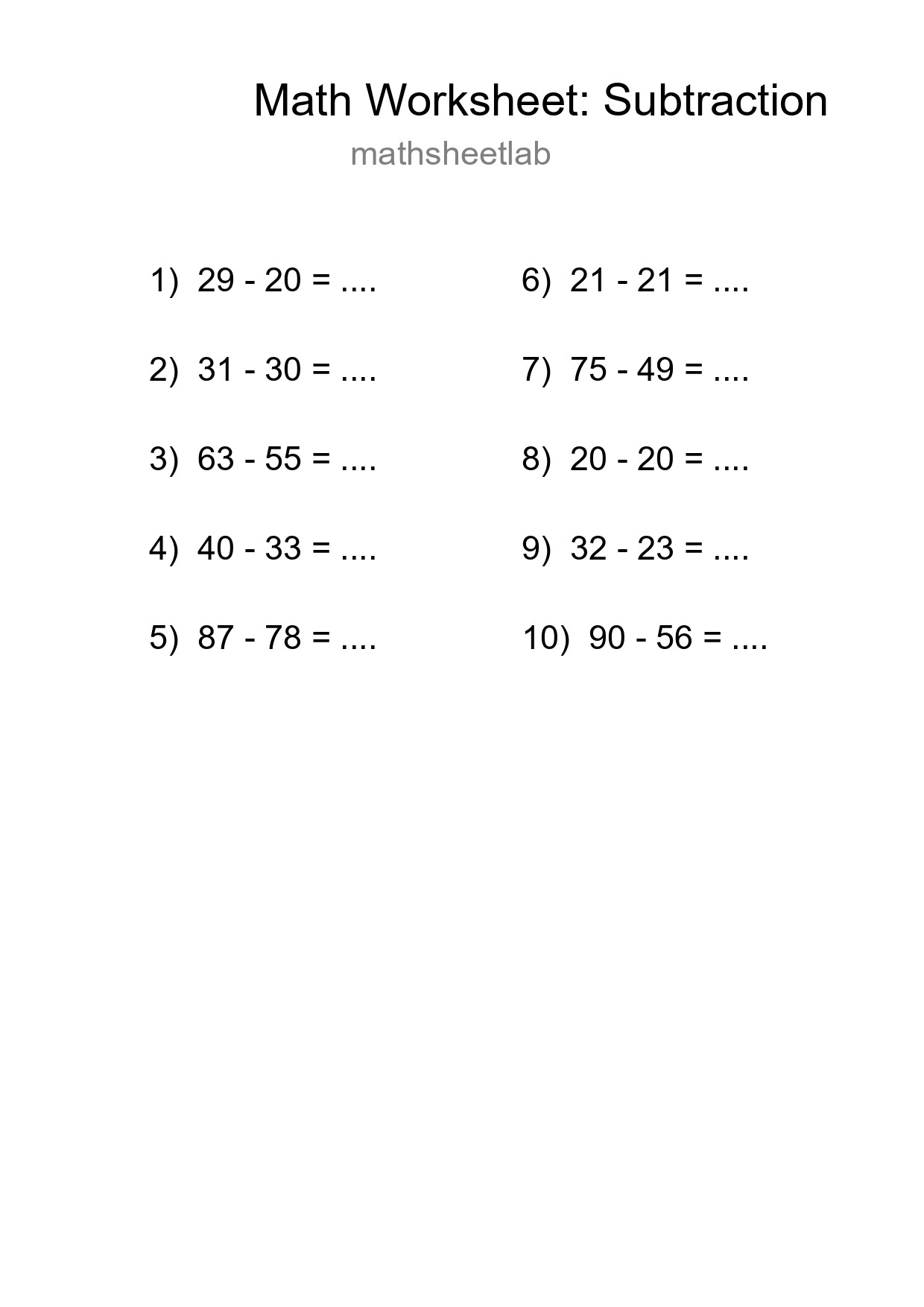Free 10 Subtraction Math Worksheet For Grade 3 - Part 41