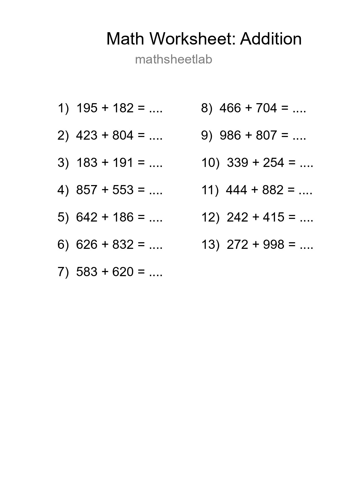 Free 13 Addition Math Worksheet For Grade 5 - Part 133