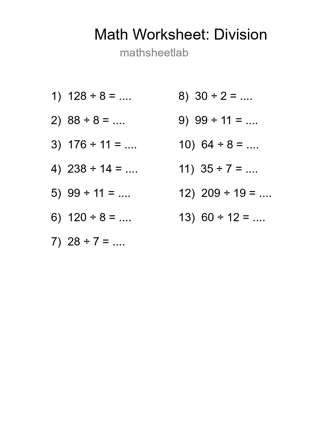 Free 13 Division Math Worksheet For Grade 2 With Answers - Part 180