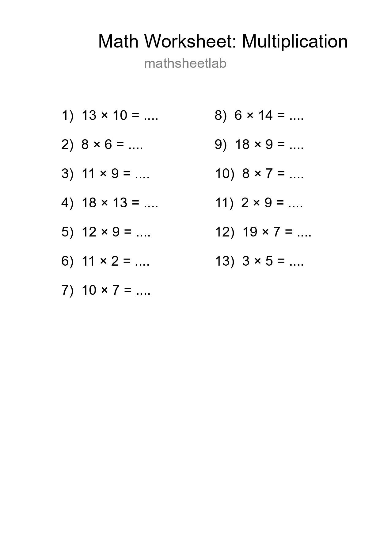 Free 13 Multiplication Math Worksheet For Grade 2 - Part 293