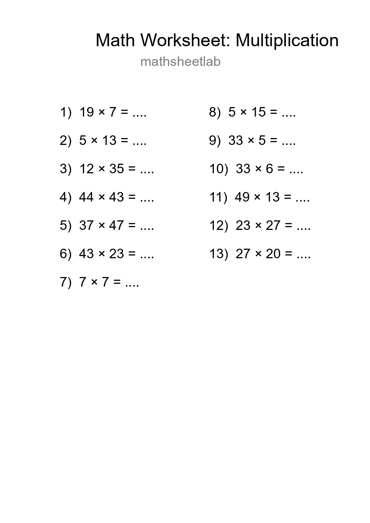 Free 13 Multiplication Math Worksheet For Grade 2 With Answers - Part 249
