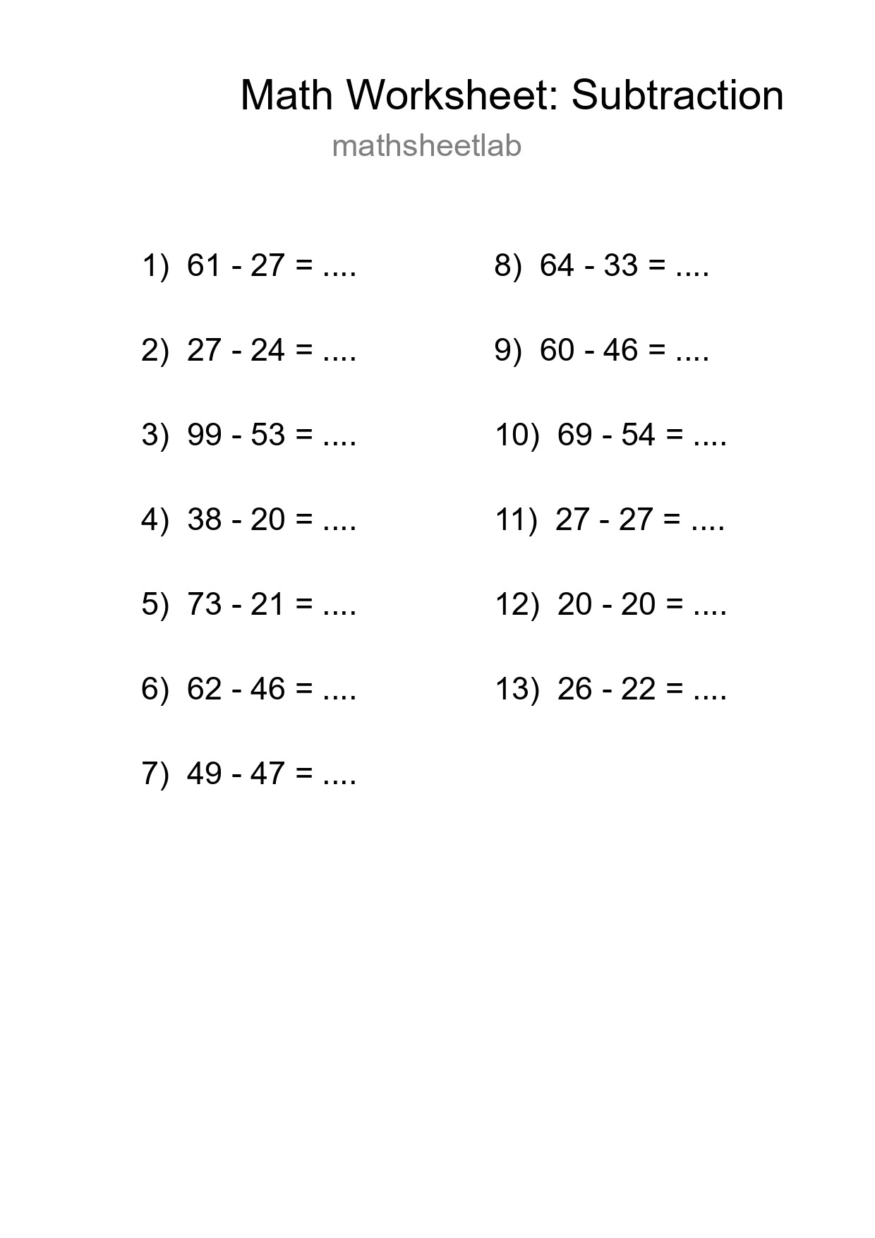 Free 13 Subtraction Math Worksheet For Grade 3 With Answers - Part 151