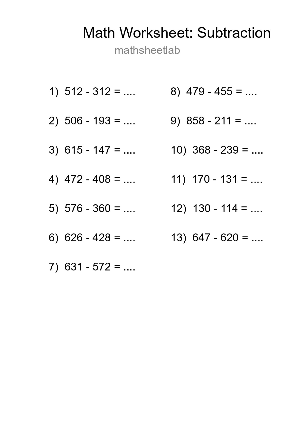 Free 13 Subtraction Math Worksheet For Grade 5 - Part 173