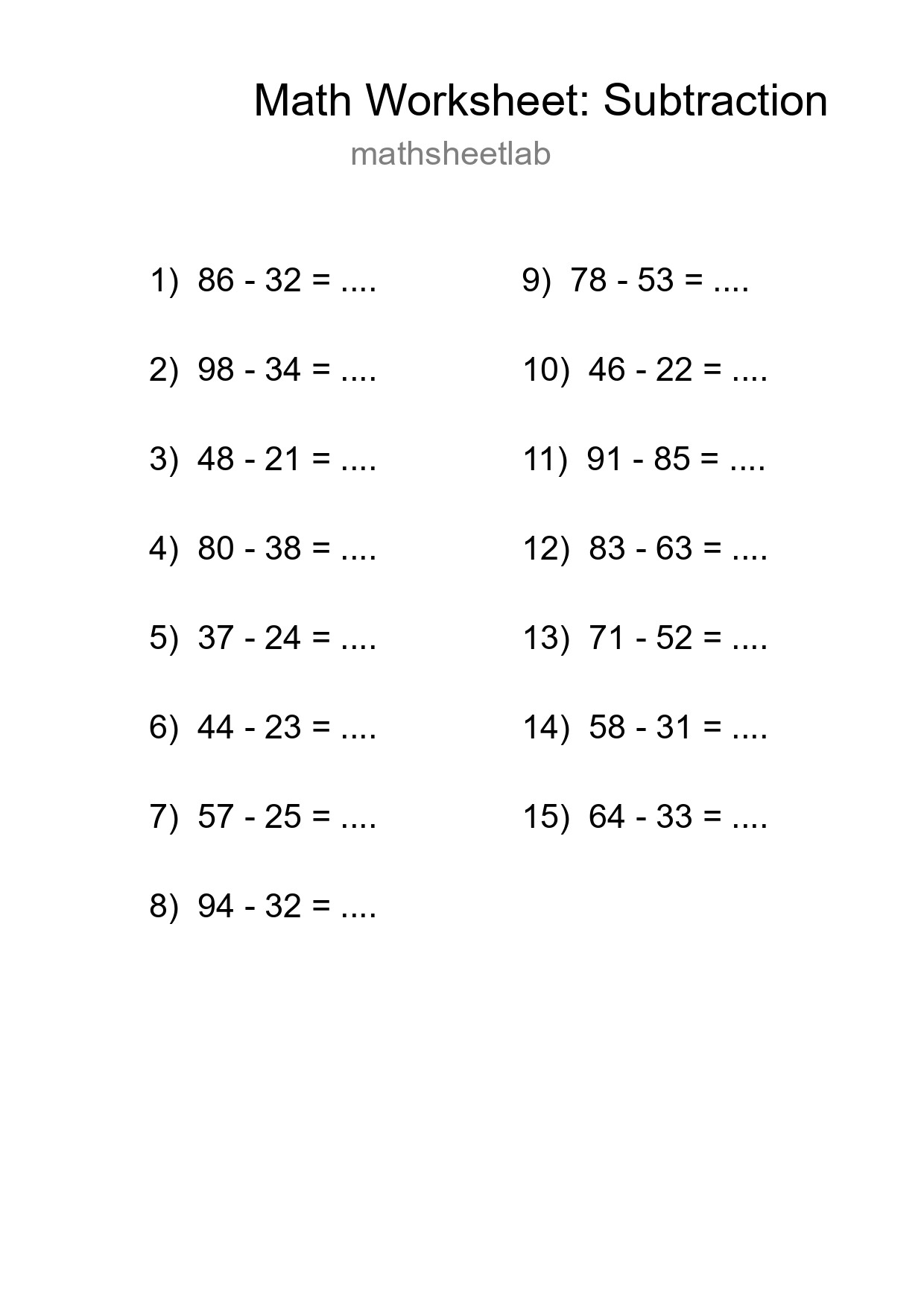 Free 15 Subtraction Math Worksheet For Grade 3 With Answers - Part 272