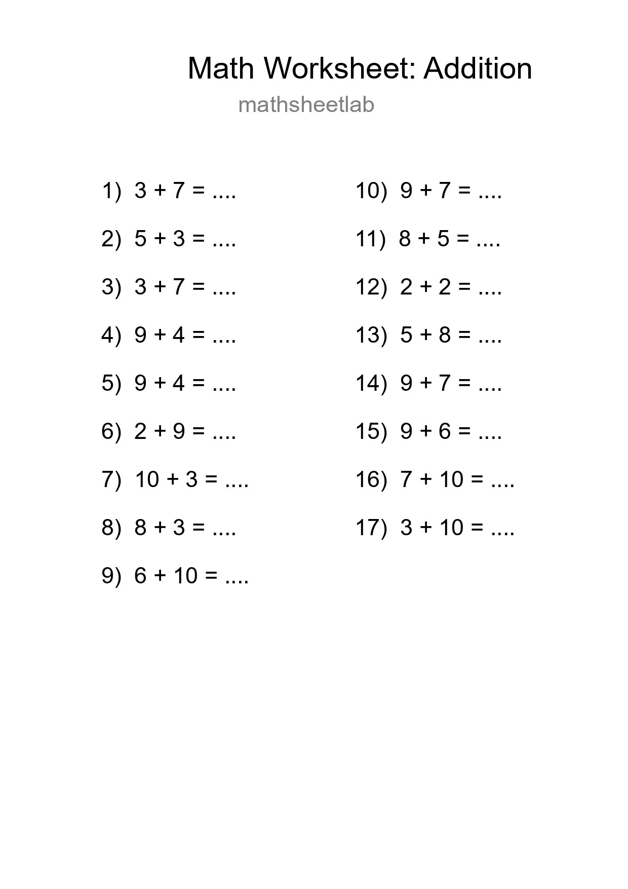 Free 17 Addition Math Worksheet For Grade 1 With Answers - Part 34