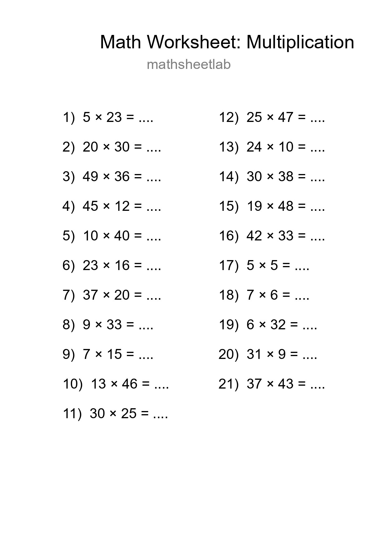 Free 21 Multiplication Math Worksheet For Grade 2 - Part 194