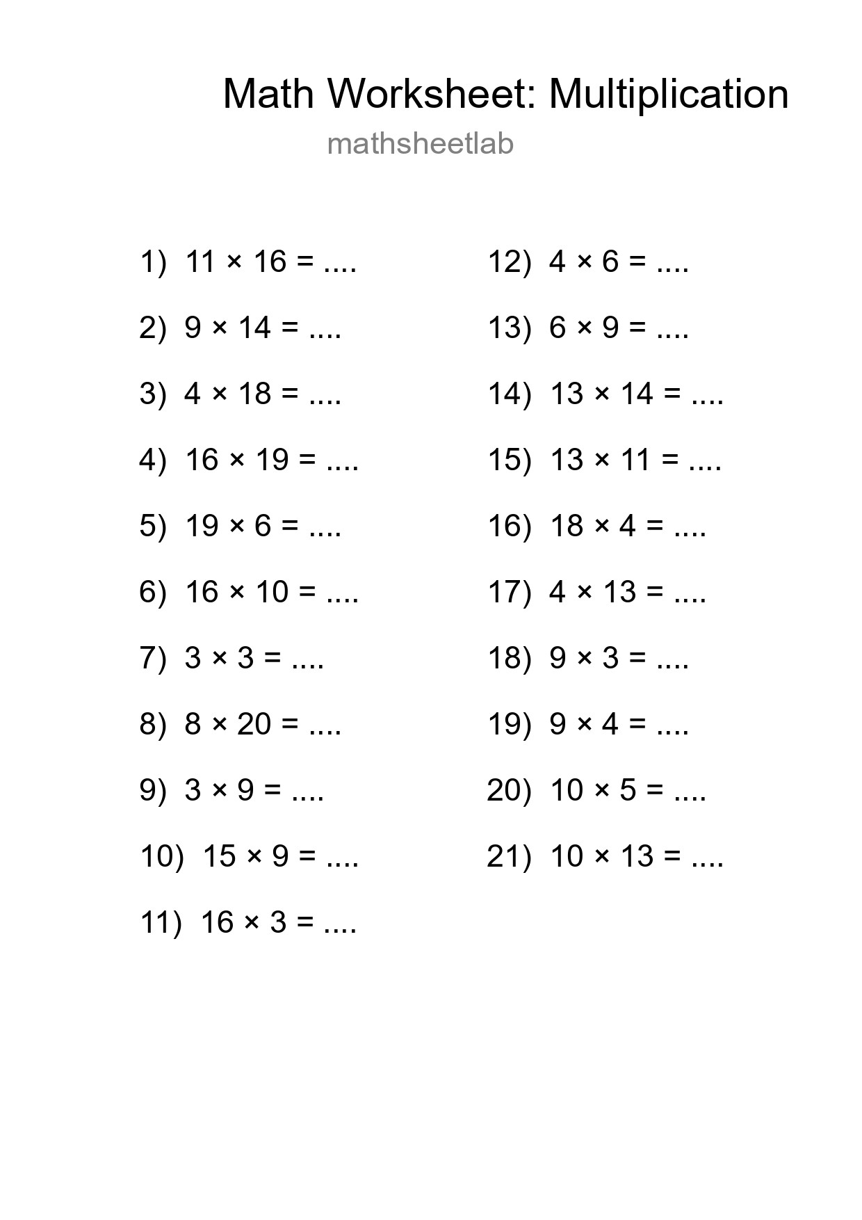 Free 21 Multiplication Math Worksheet For Grade 2 With Answers - Part 7
