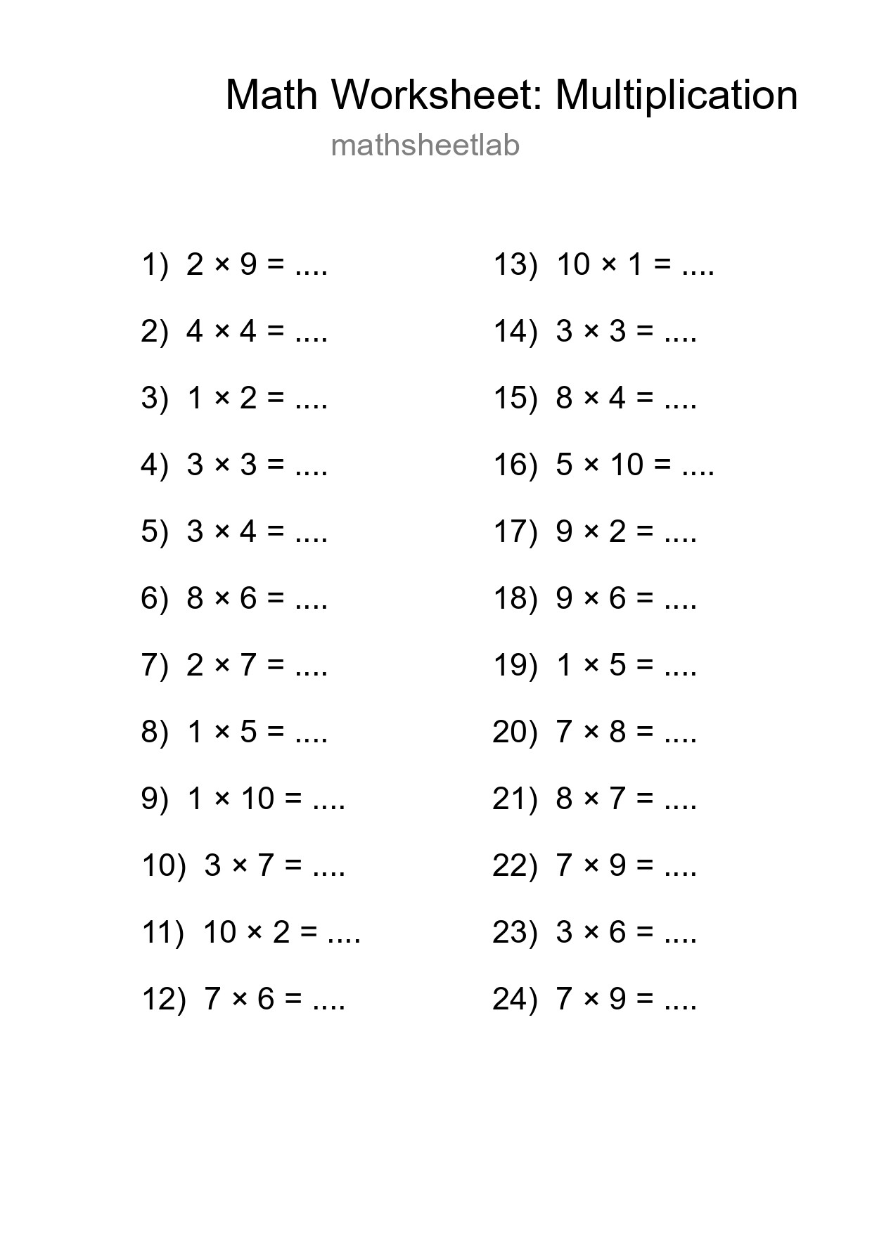 Free 24 Multiplication Math Worksheet For Grade 1 With Answers - Part 18