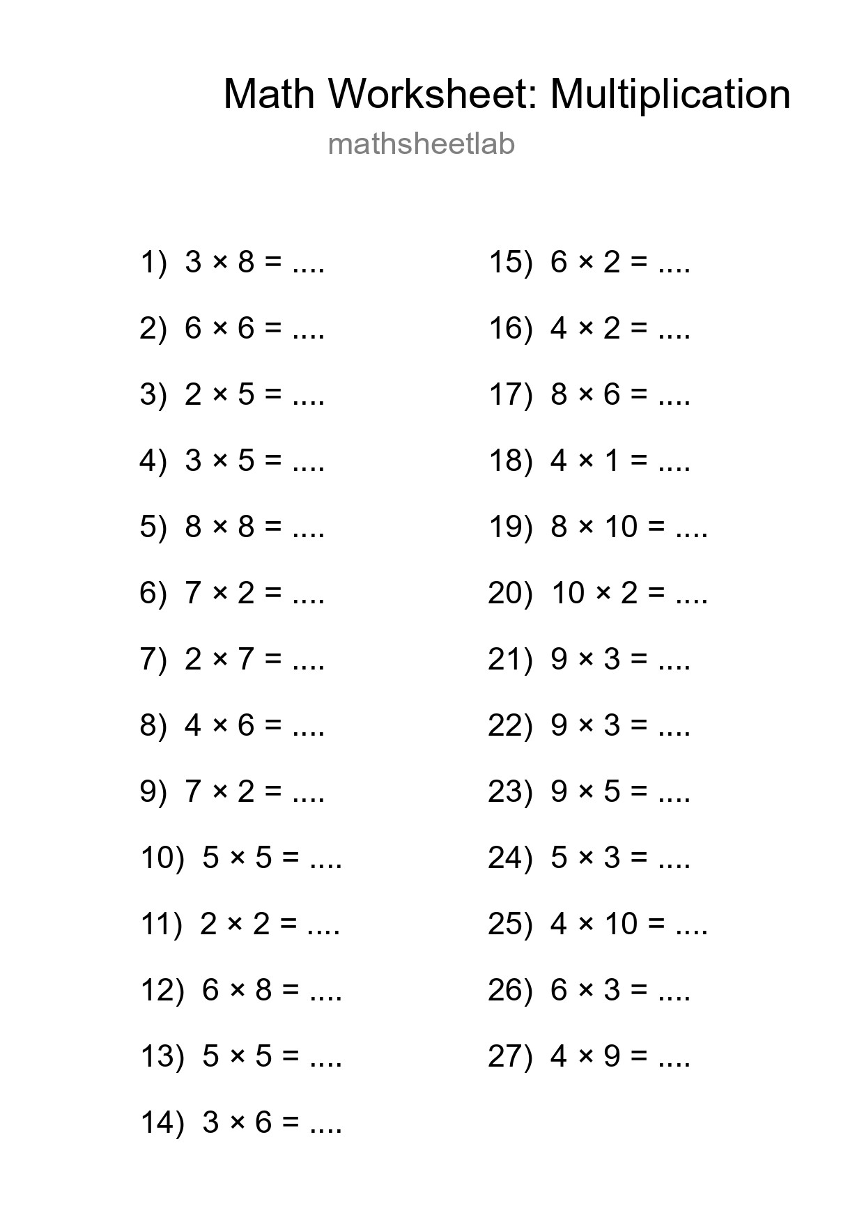 Free 27 Multiplication Math Worksheet For Grade 1 - Part 282