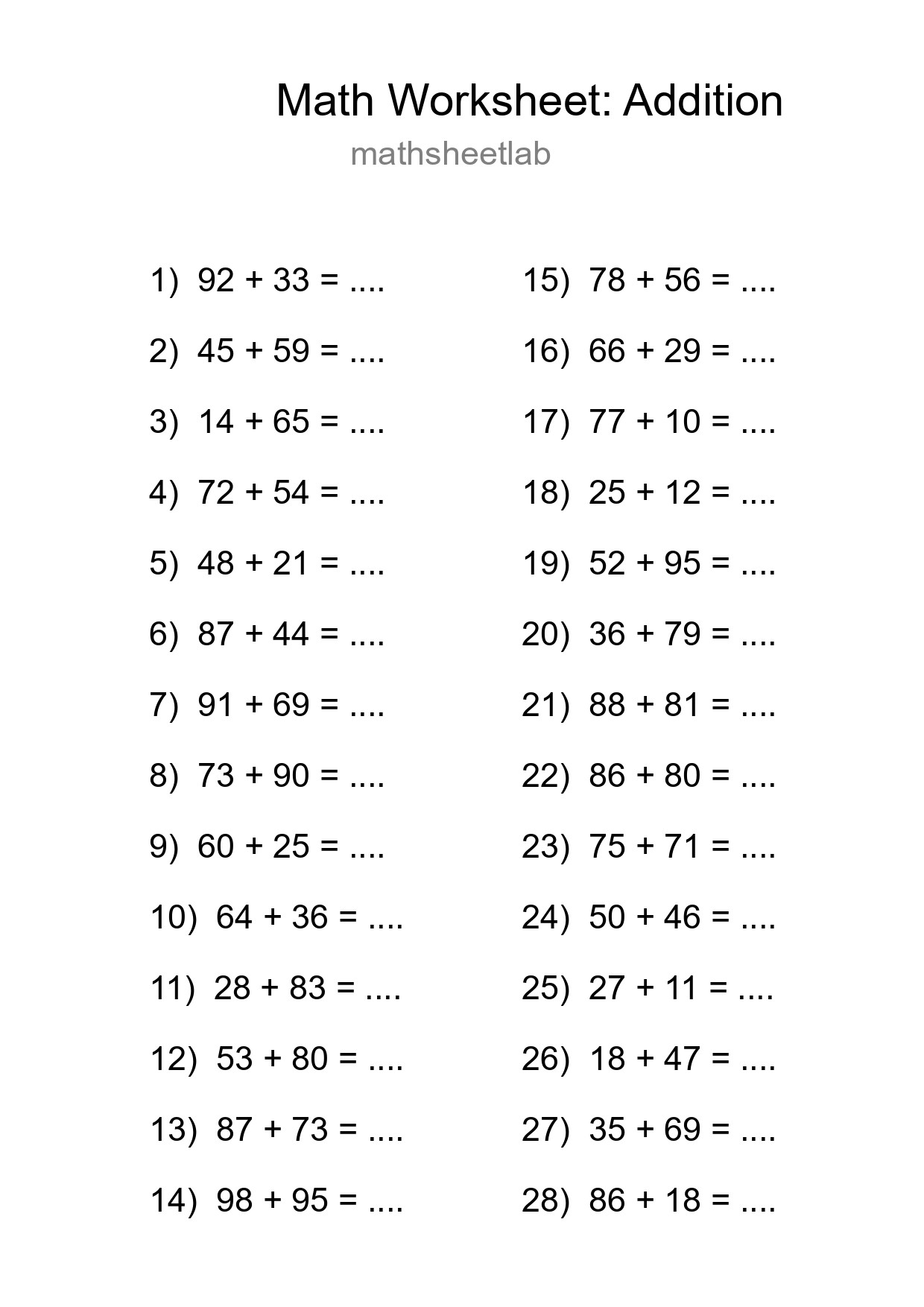 Free 28 Addition Math Worksheet For Grade 3 - Part 287