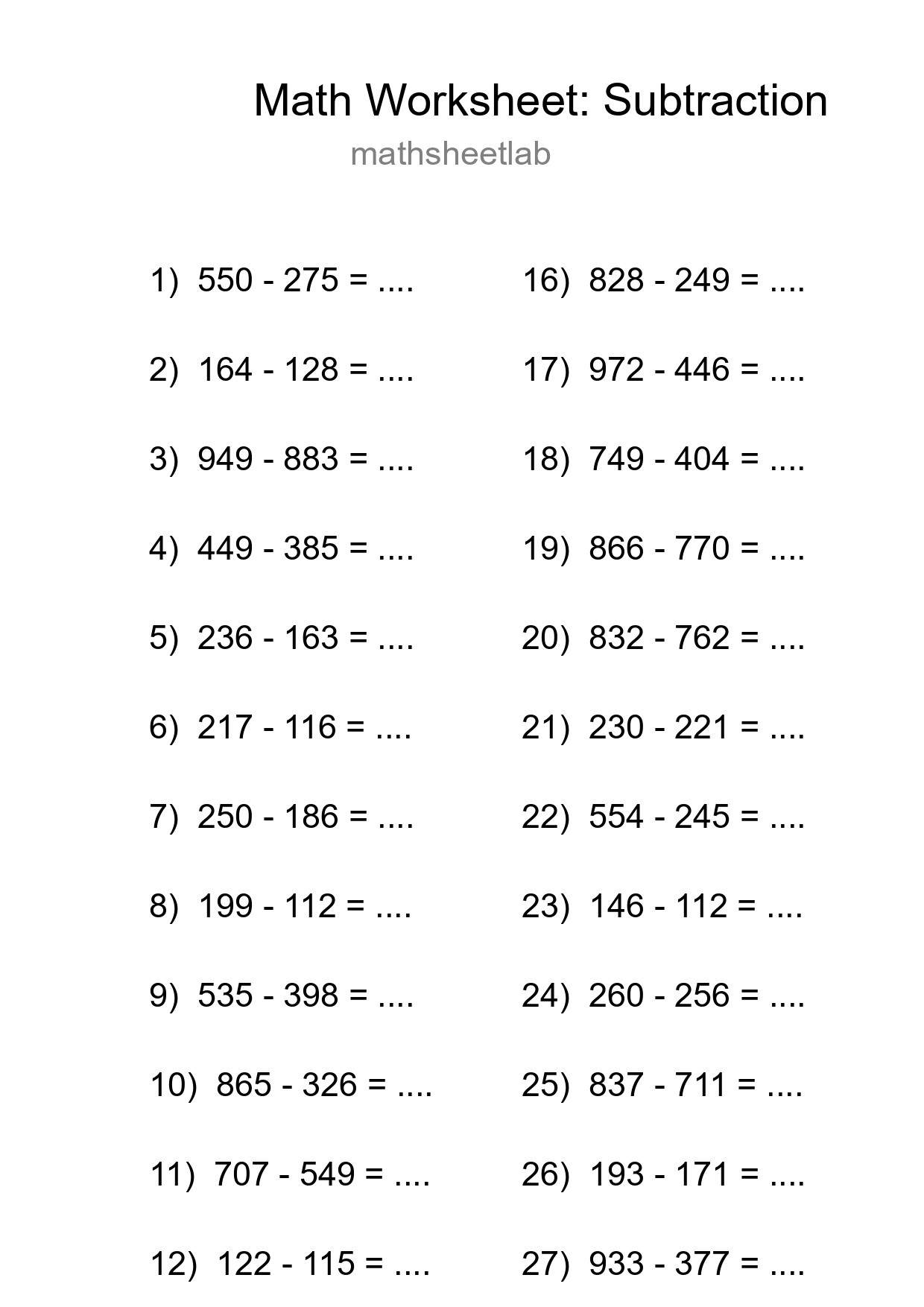 Free 29 Subtraction Math Worksheet For Grade 5 - Part 19