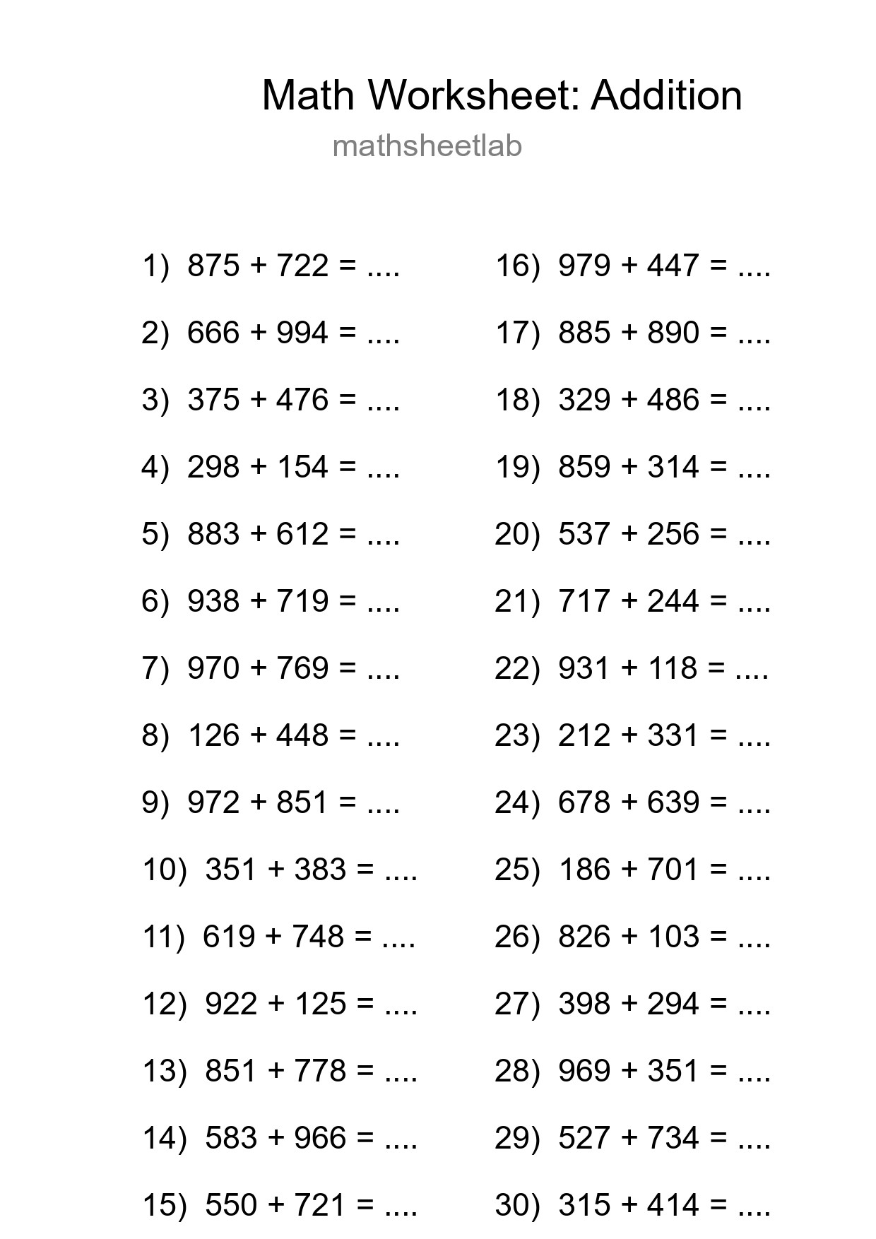 Free 30 Addition Math Worksheet For Grade 5 With Answers - Part 254