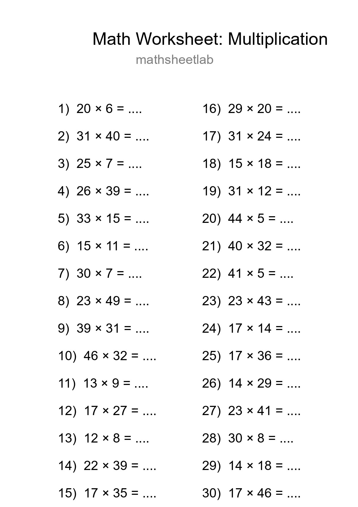 Free 30 Multiplication Math Worksheet For Grade 2 - Part 216