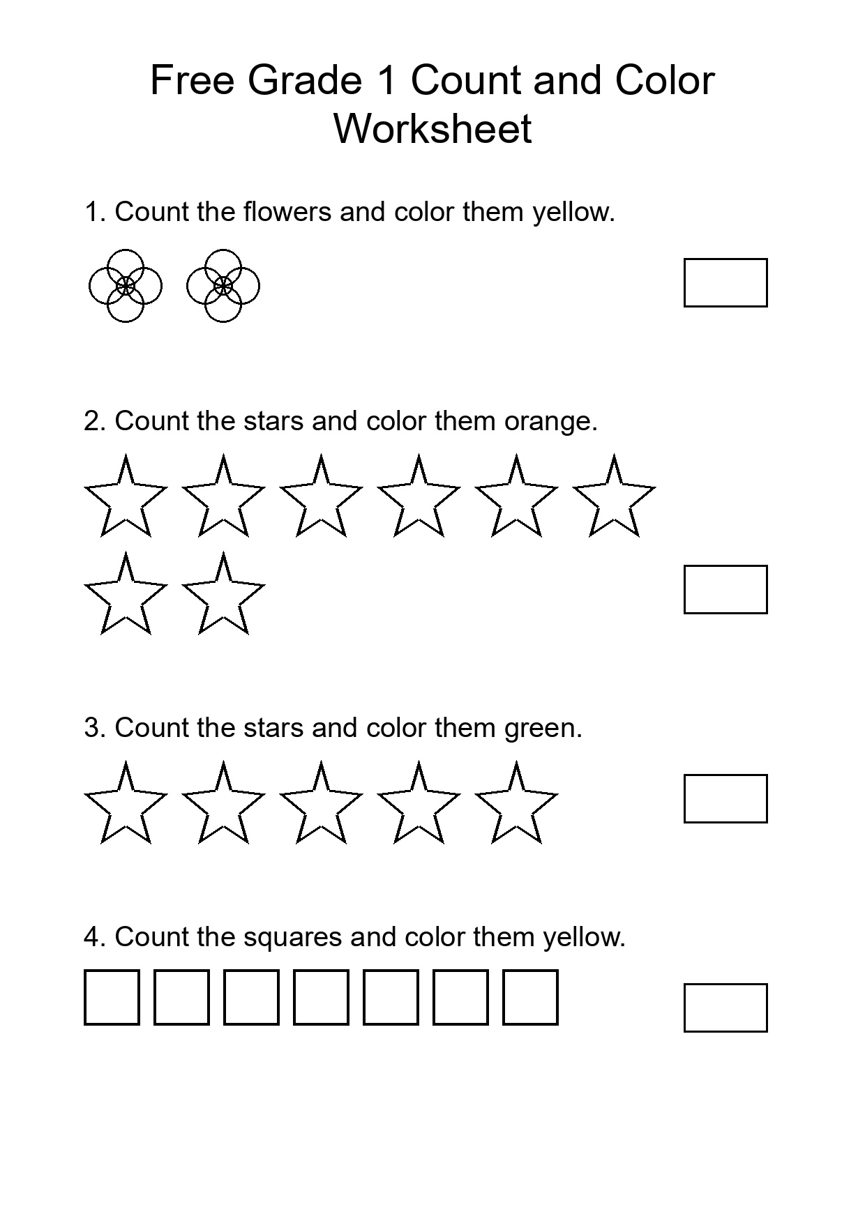 Free Grade 1 Count and Color Worksheet