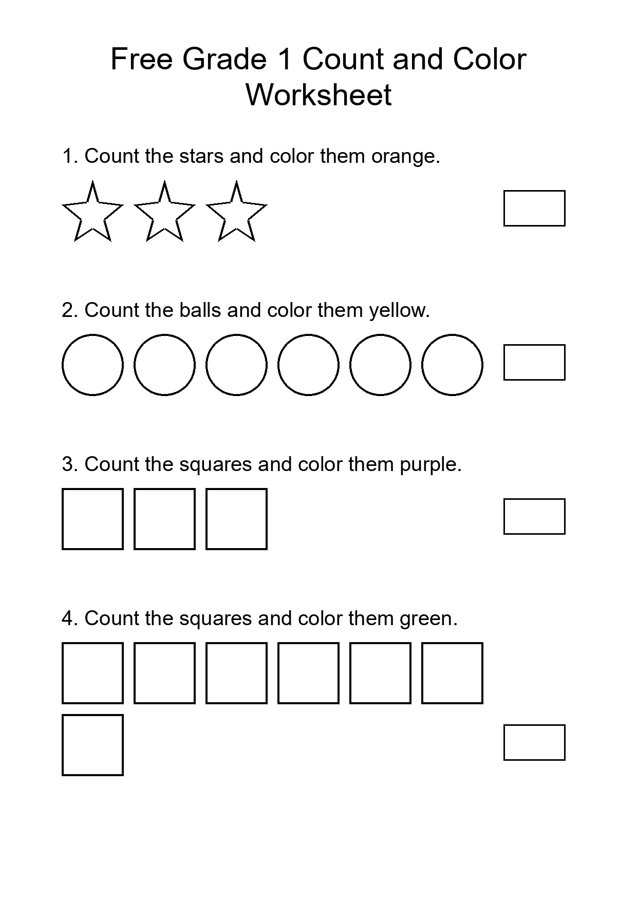 Free Grade 1 Count and Color Worksheet