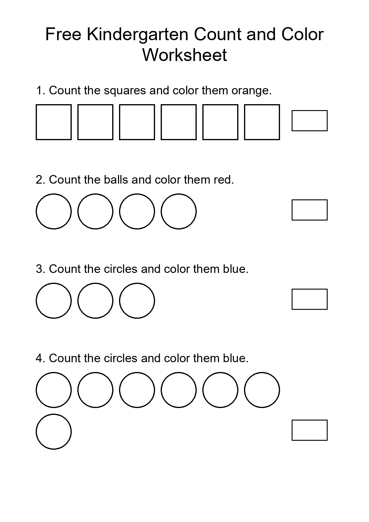Free Kindergarten Count and Color Worksheet