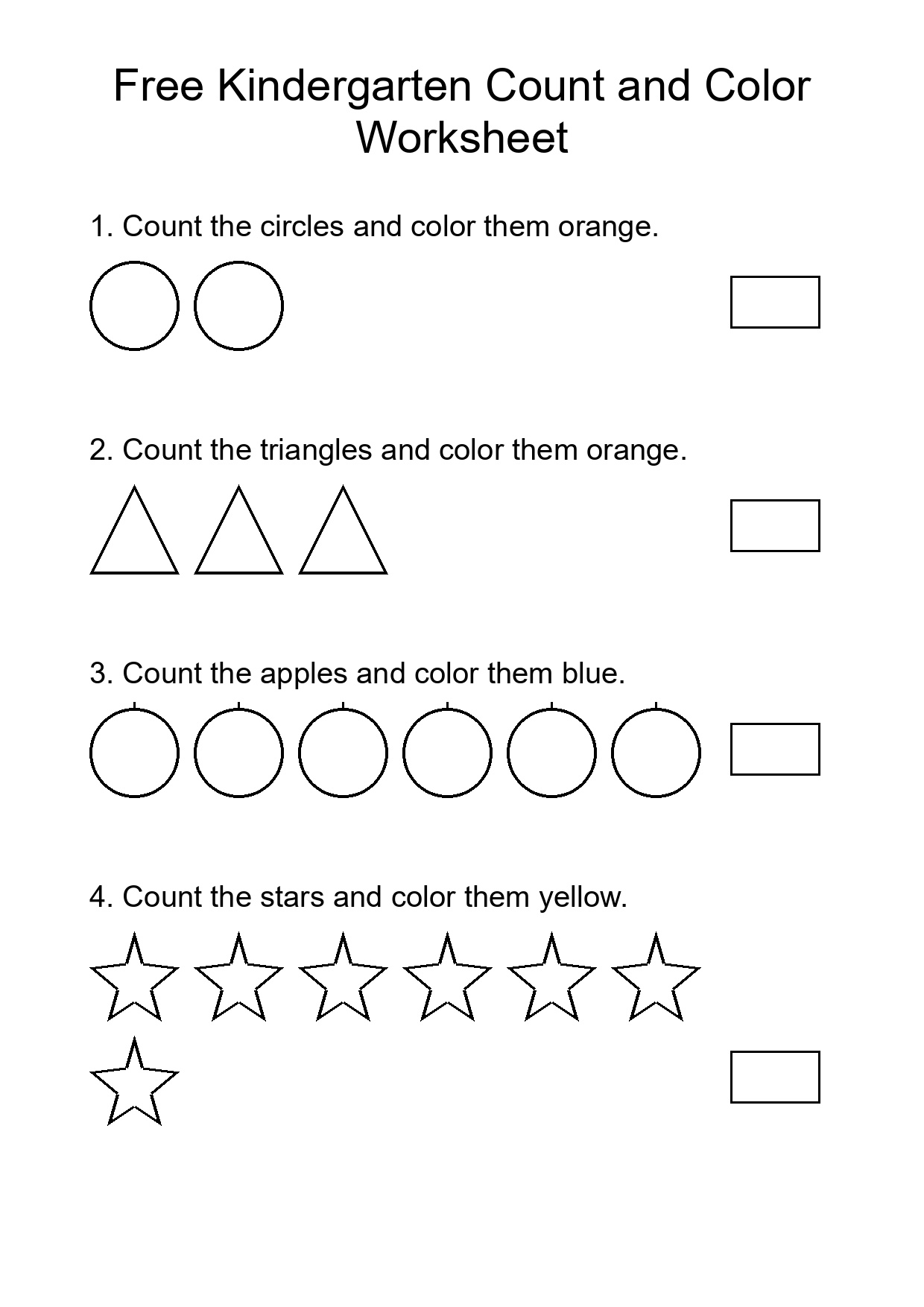 Free Kindergarten Count and Color Worksheet