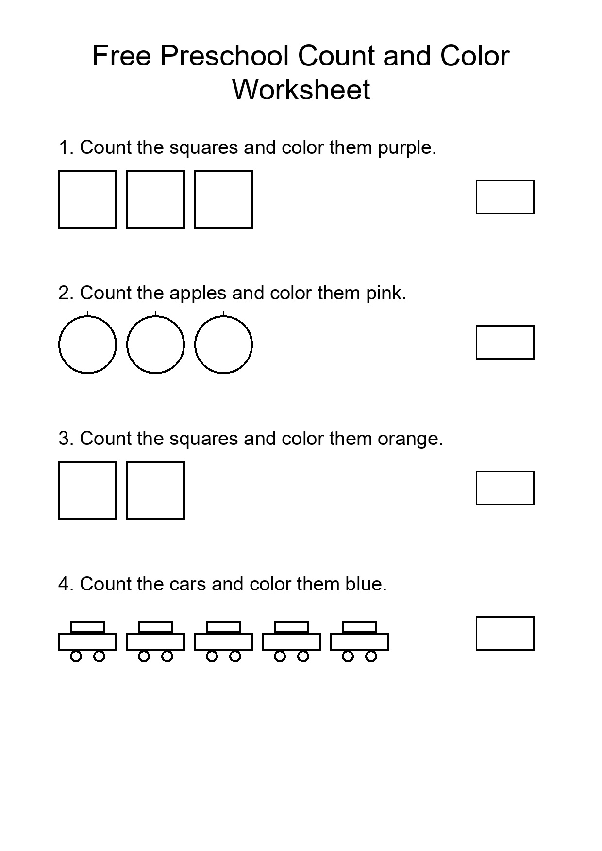 Free Preschool Count and Color Worksheet
