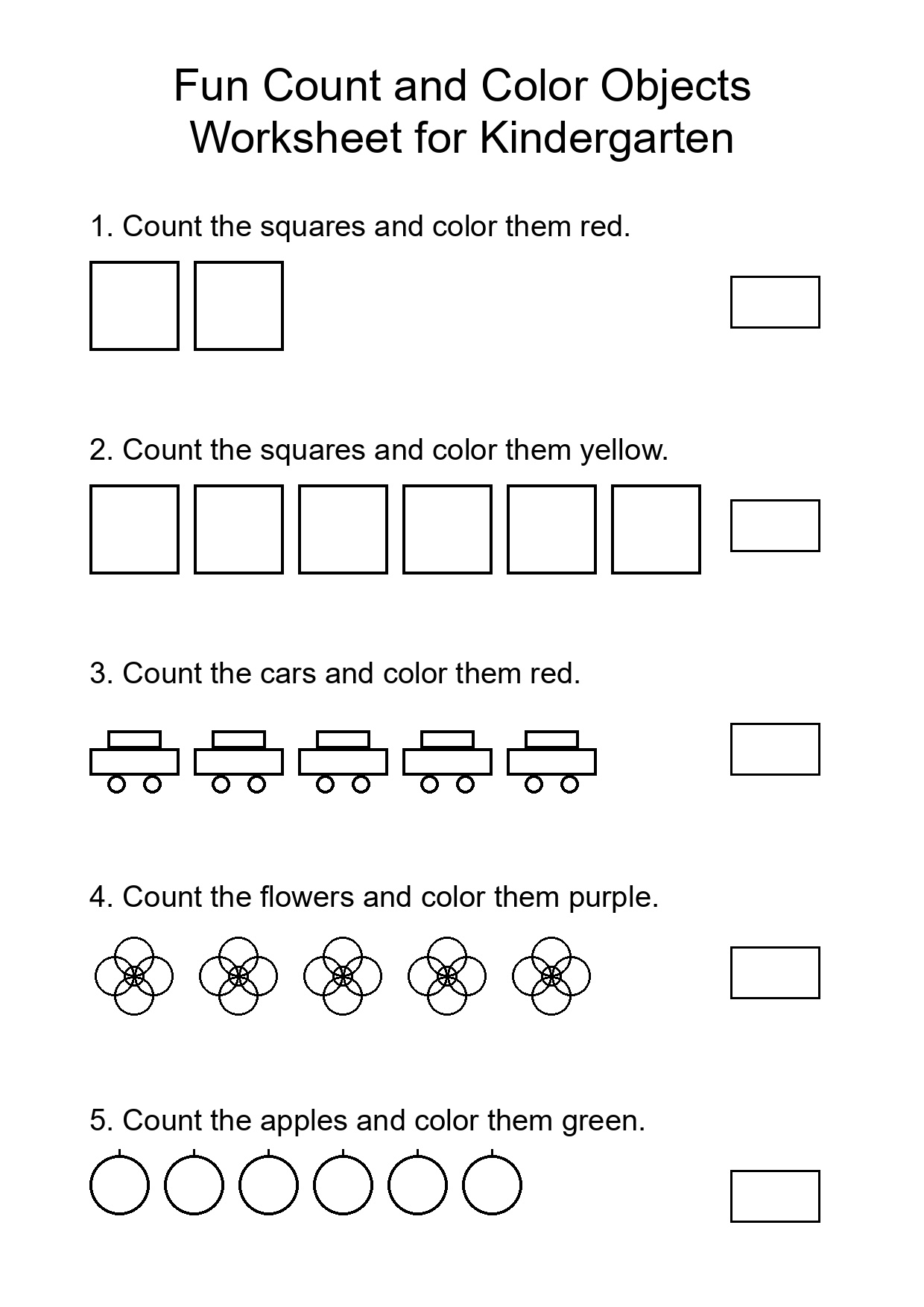 Fun Count and Color Objects Worksheet for Kindergarten