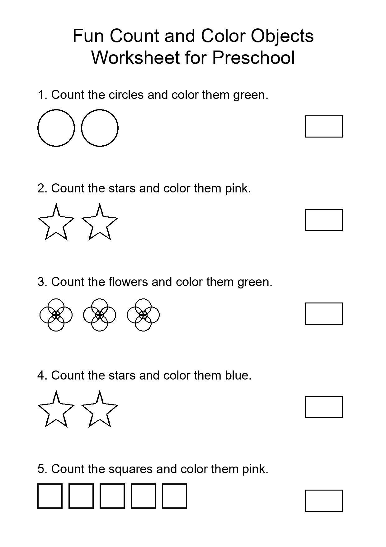 Fun Count and Color Objects Worksheet for Preschool