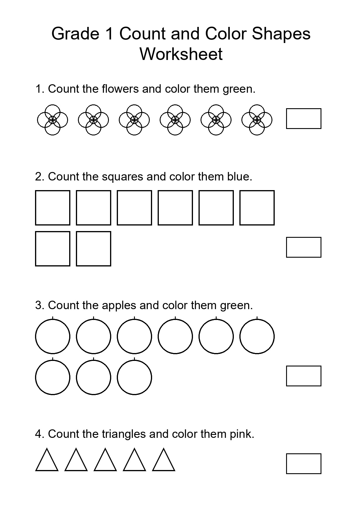 Grade 1 Count and Color Shapes Worksheet