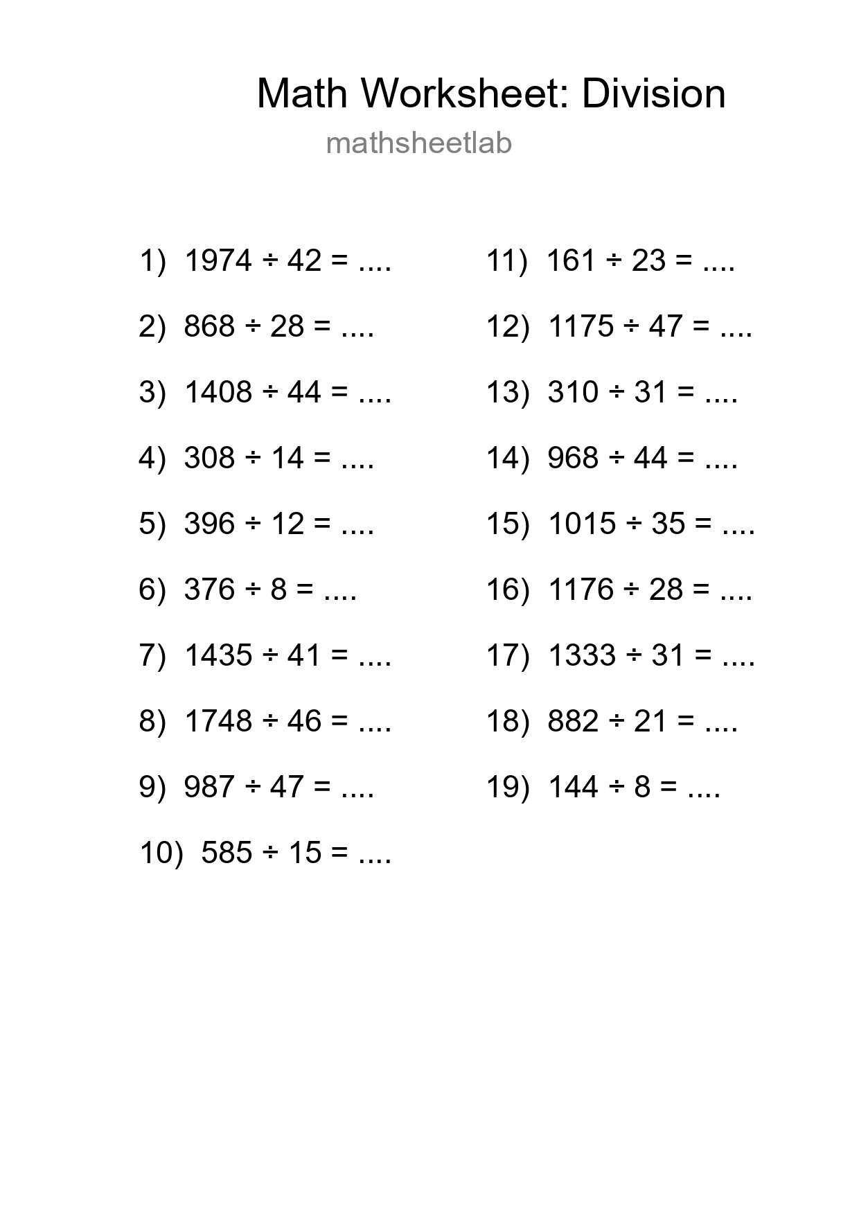 Grade 2 Division Practice Worksheet (19 Problems) - Part 279