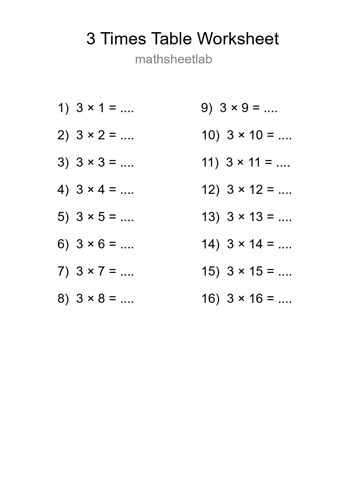 Grade 2 Multiplication Table 3 Practice - Part 64