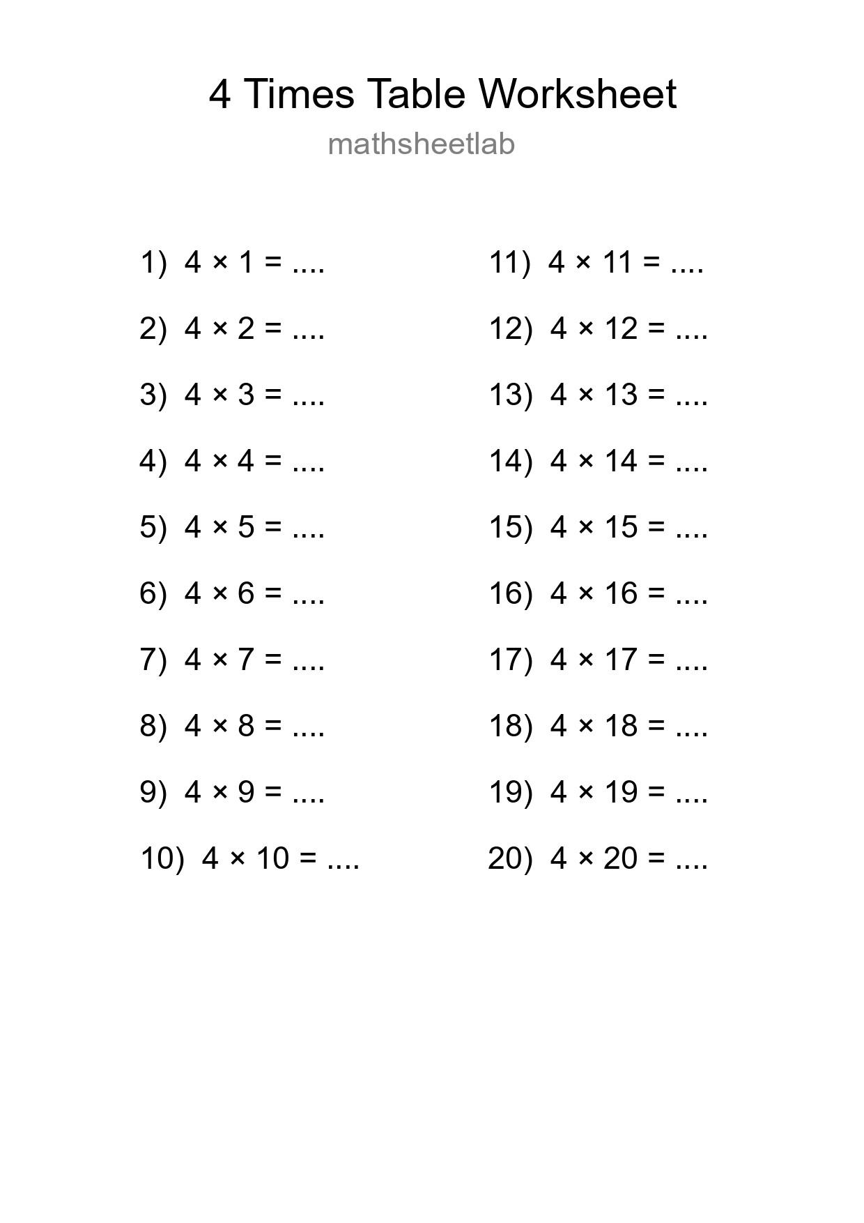 Grade 2 Multiplication Table 4 Practice - Part 196