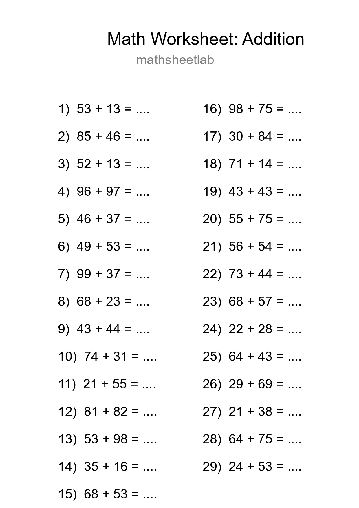 Grade 3 Addition Practice Worksheet (29 Problems) - Part 155