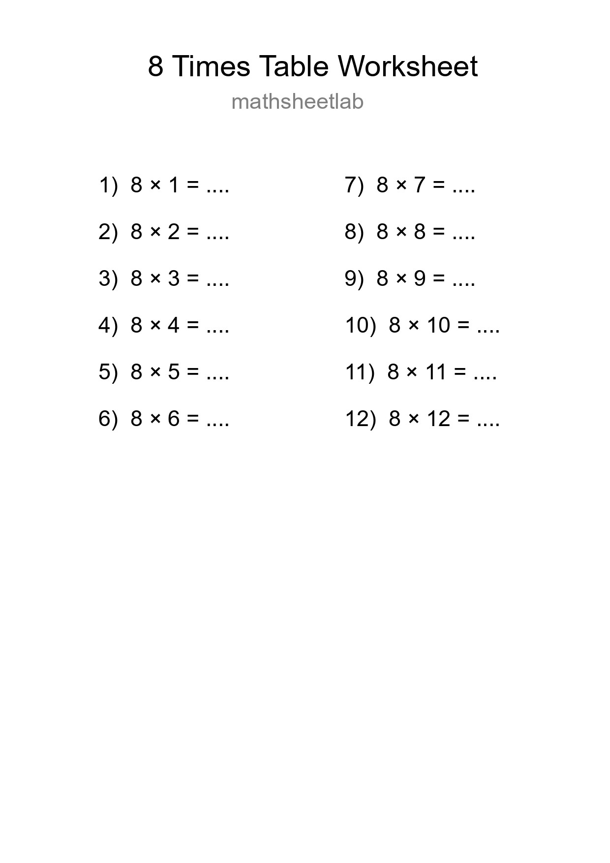 Grade 3 Multiplication Table 8 Practice - Part 75