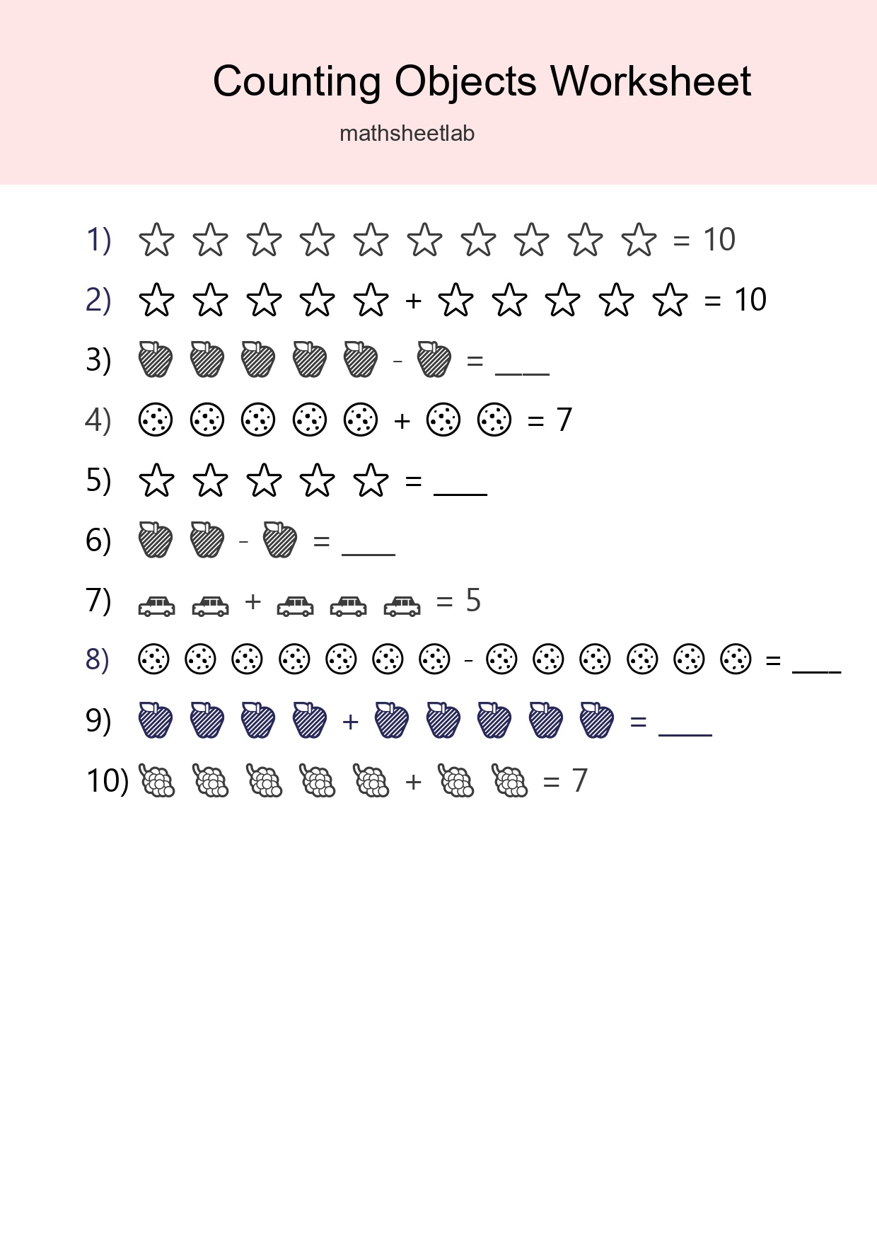 Kindergarten Count The Objects Worksheet - Part 102