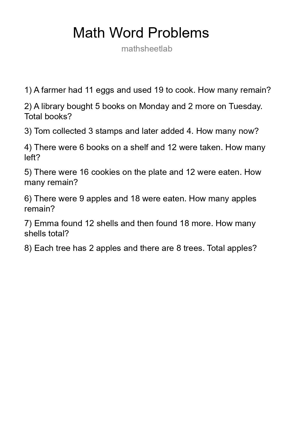 Math Word Problem Worksheet