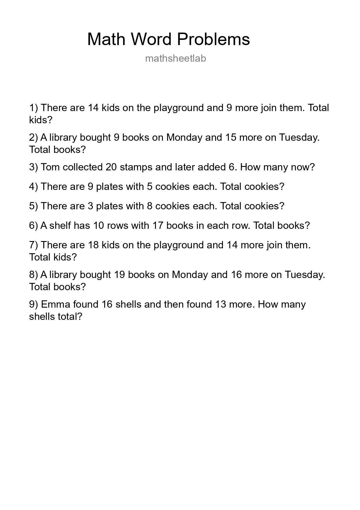 Math Word Problem Worksheet