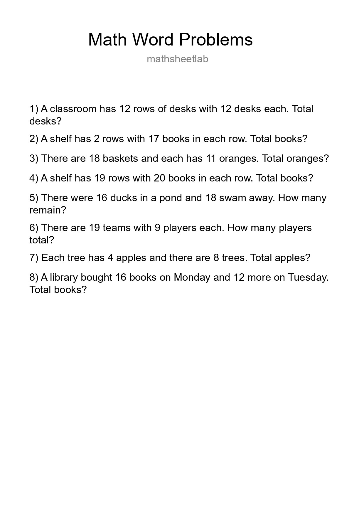 Math Word Problem Worksheet