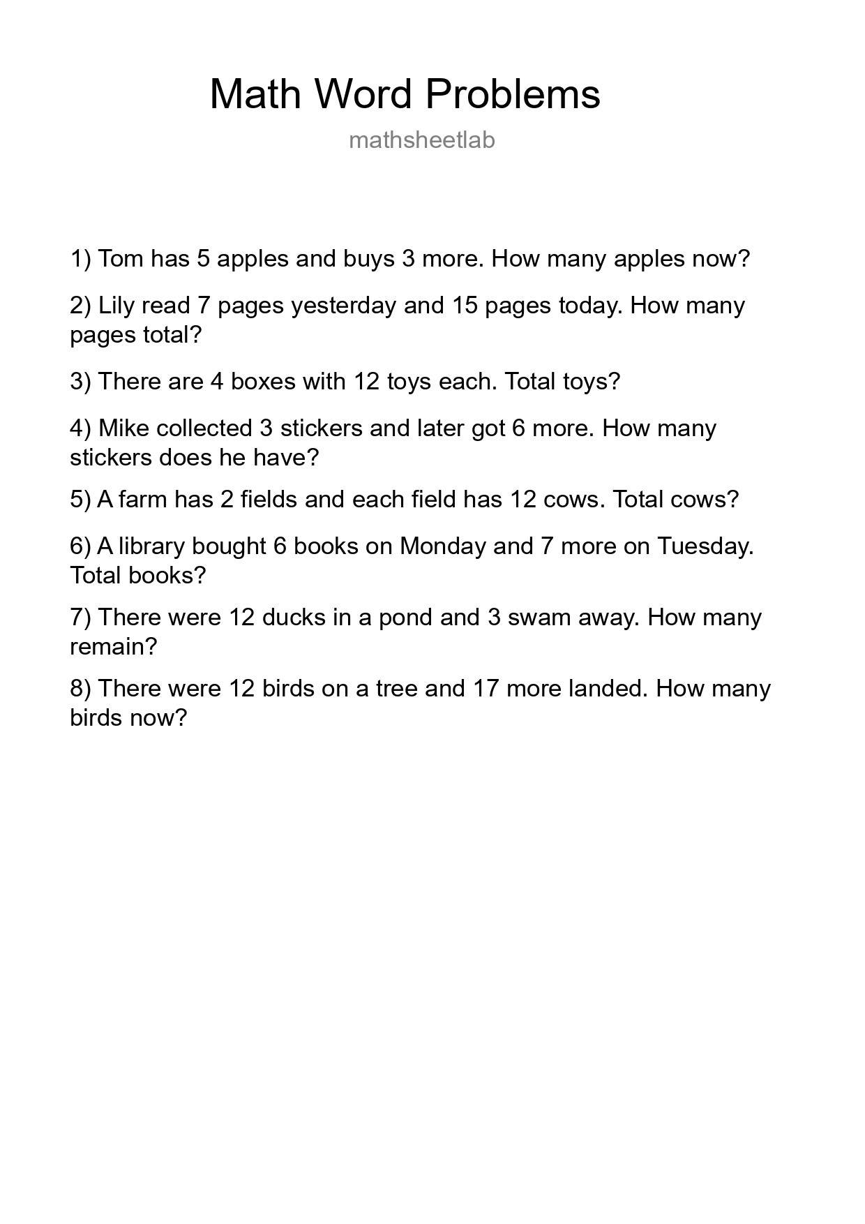 Math Word Problem Worksheet