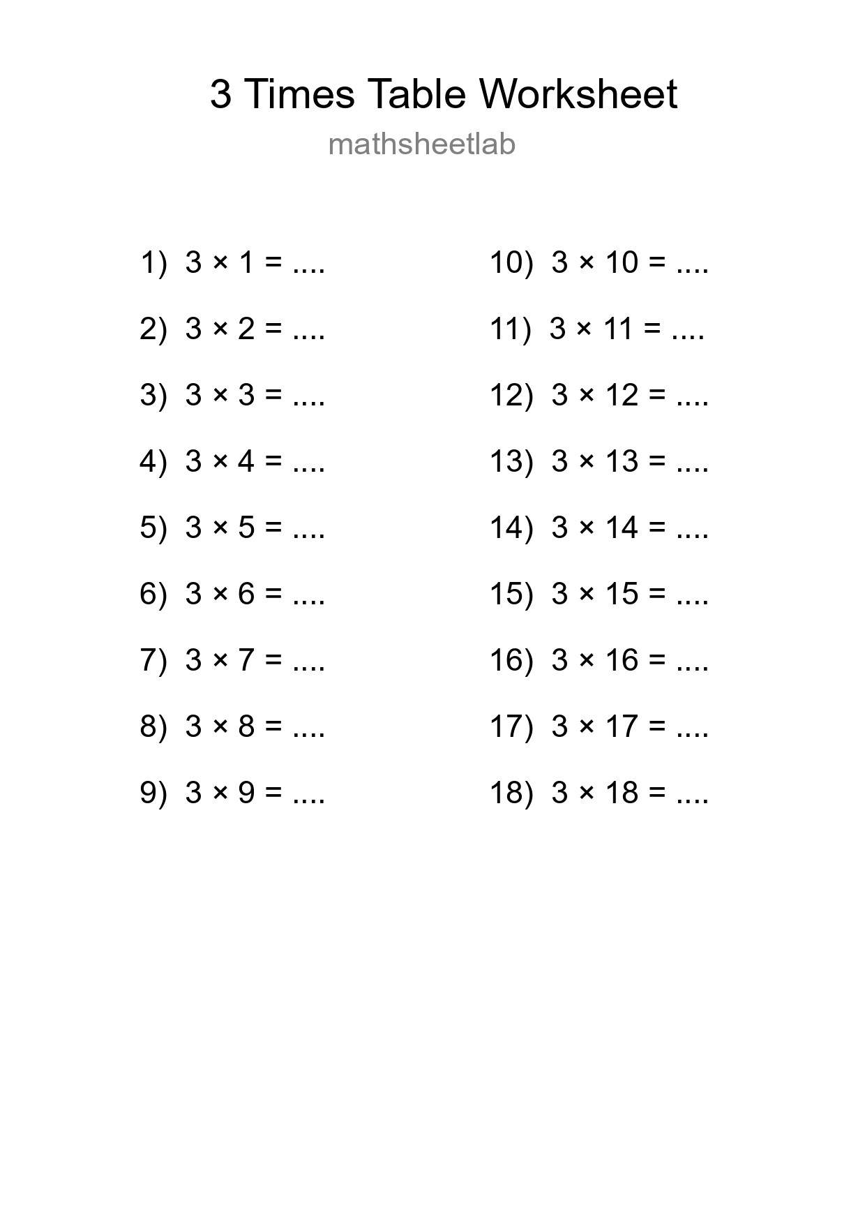 Printable 3 Times Table Worksheet For Grade 2 - Part 119