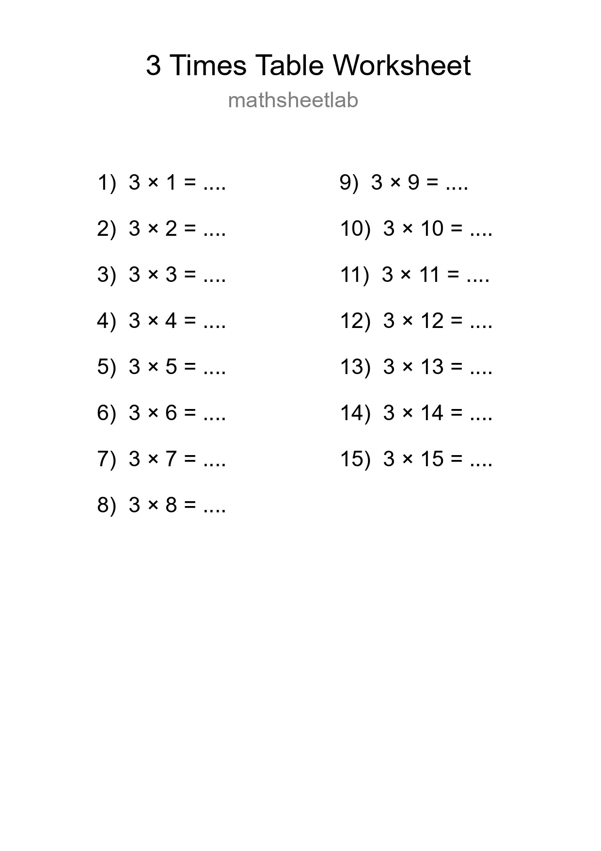 Printable 3 Times Table Worksheet For Grade 2 - Part 284