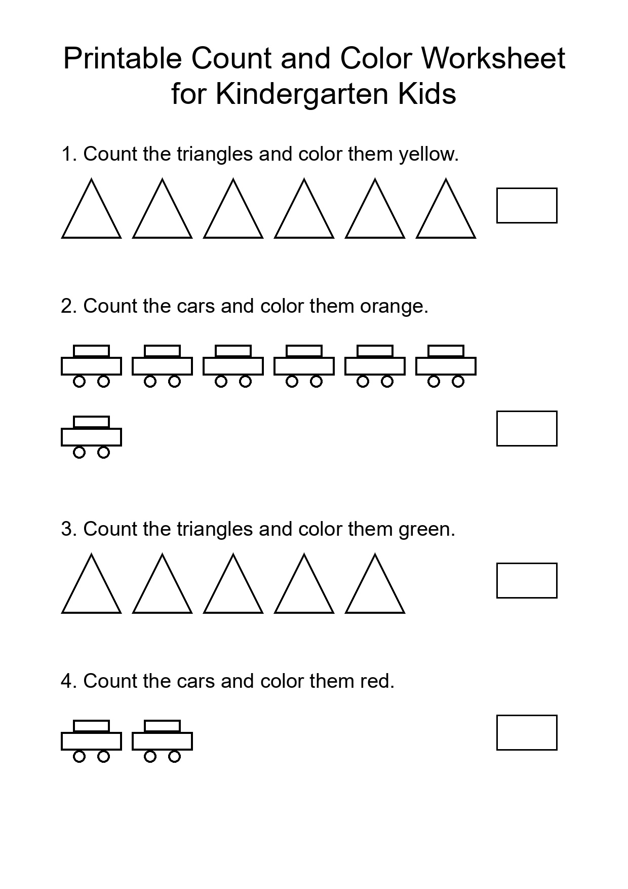 Printable Count and Color Worksheet for Kindergarten Kids