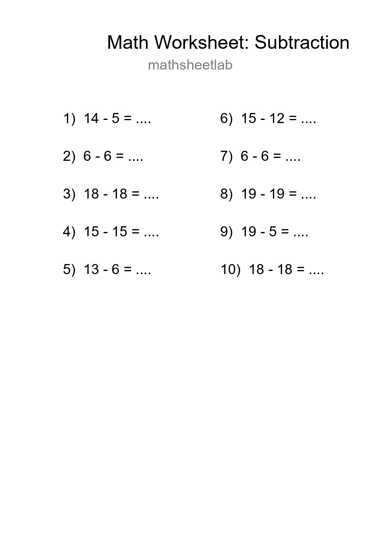 Printable Free 10 Subtraction Math Worksheet For Grade 2 - Part 129