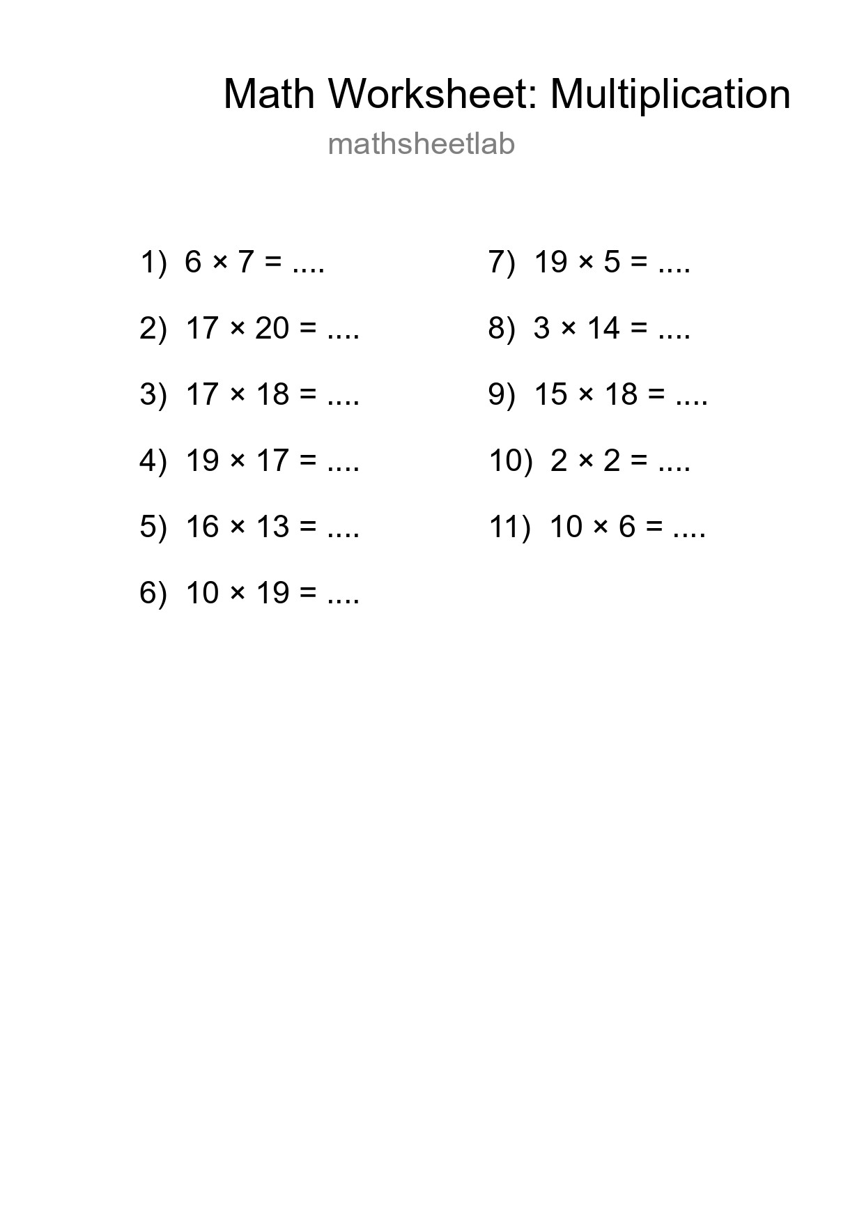 Printable Free 11 Multiplication Math Worksheet For Grade 2 - Part 227