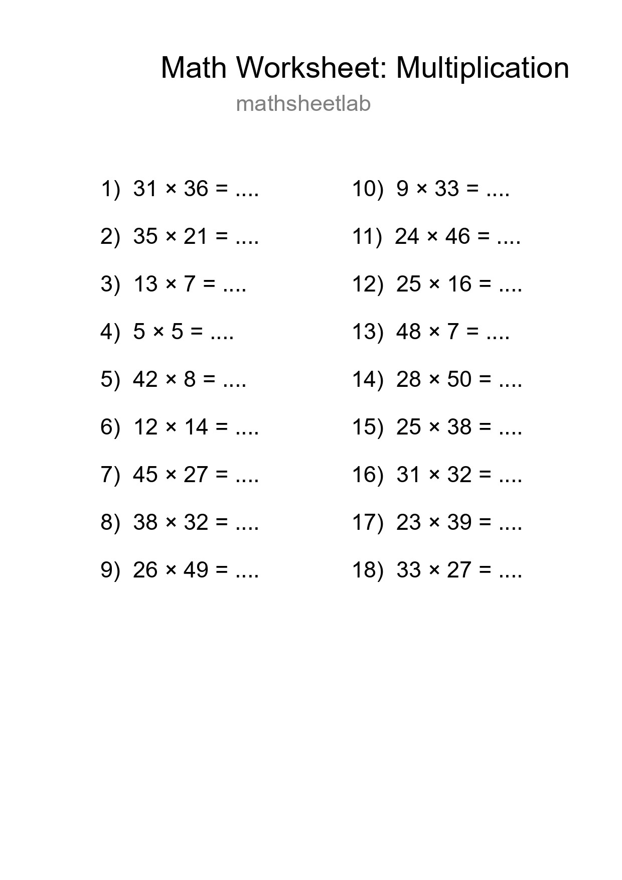 Printable Free 18 Multiplication Math Worksheet For Grade 2 - Part 40