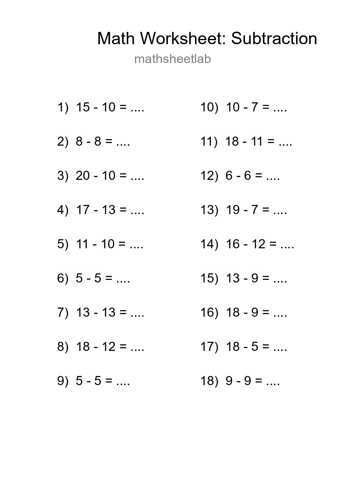 Printable Free 18 Subtraction Math Worksheet For Grade 2 - Part 294