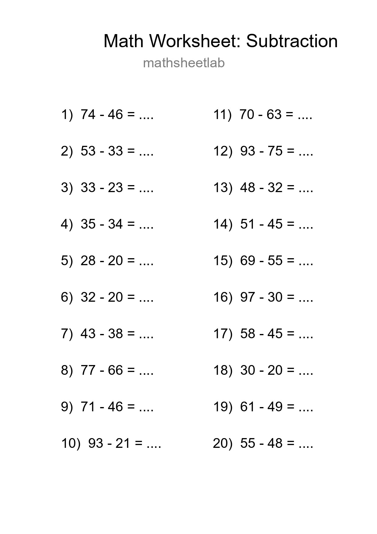 Printable Free 20 Subtraction Math Worksheet For Grade 3 - Part 217